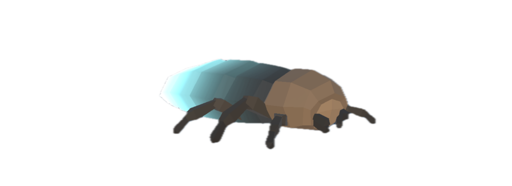 A 3D model representing a six legged critter with a blueish glowing back.