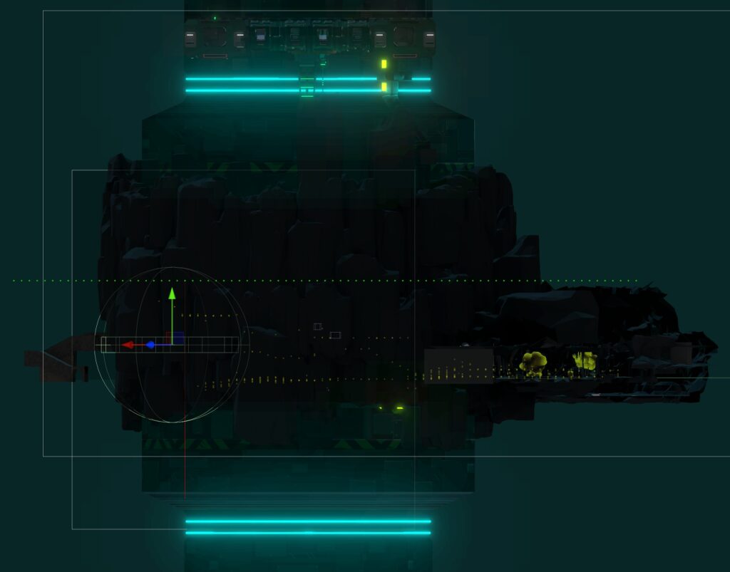 The spawn point test grid as seen from the side. (The dotted line in the middle of the image.)